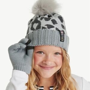 Justice Gray Leopard Print Kids Beanie and Gloves Set. ☆☆3 FOR $25☆☆